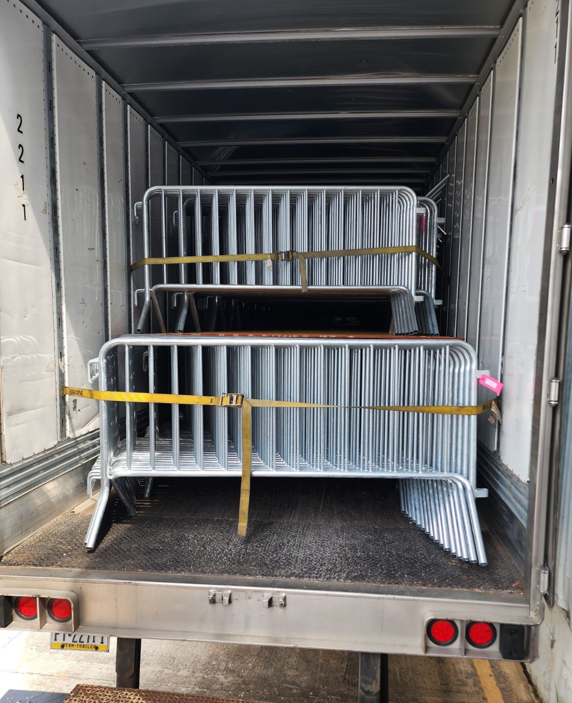 FX-7 straight-stacking barricades loaded in tractor trailer