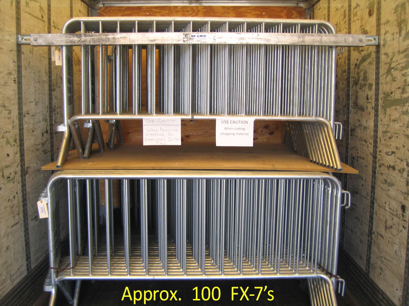 FX-7 straight-stacking barricades loaded in pickup truck